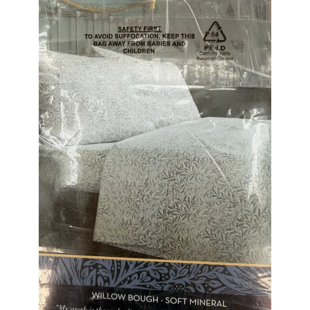 William Morris At Home Sheet Set KING Soft Mineral Willow Bough Cotton Percale